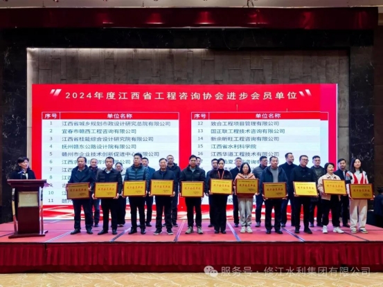 喜報(bào) | 修江水利集團(tuán)榮獲 2024 年度江西省工程咨詢協(xié)會進(jìn)步會員單位稱號